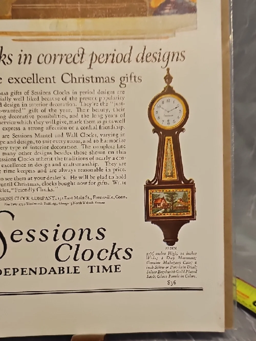 VTG Sessions Clock Advertisement / Wahl Pen Advertisement 1924